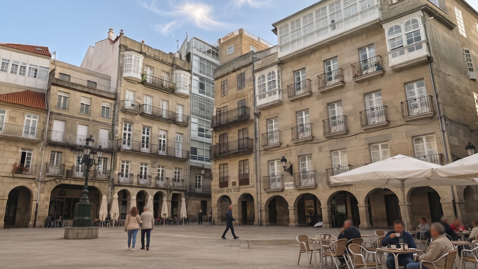 Plaza de la Constitución en el Casco Vello de Vigo con terrazas